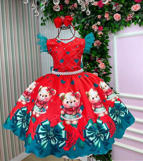 Vestido Marie Betina Ursinhos Vermelho - Natal