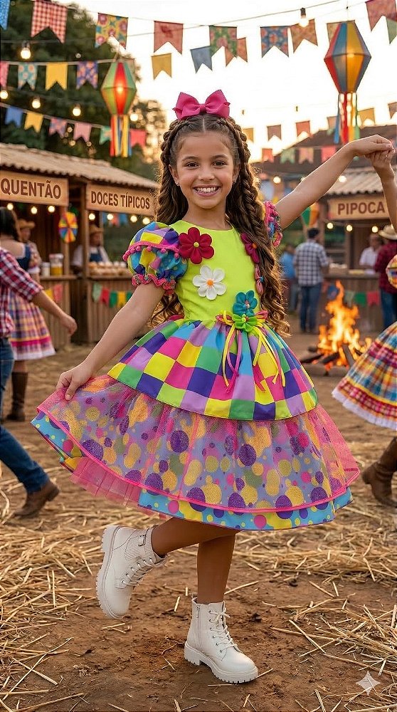 Vestido Marie Junino Luxo Arraia da Aquarela