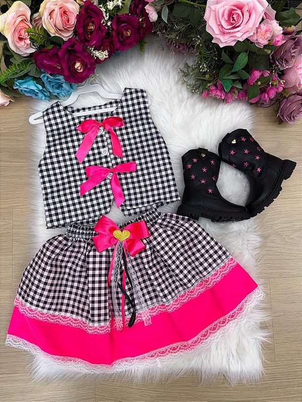Conjunto Blogueirinha Junino Arraia da Alegria Preto