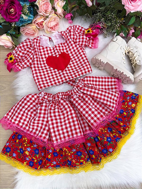 Conjunto Junino Banana Club Luxo Luana Vermelho
