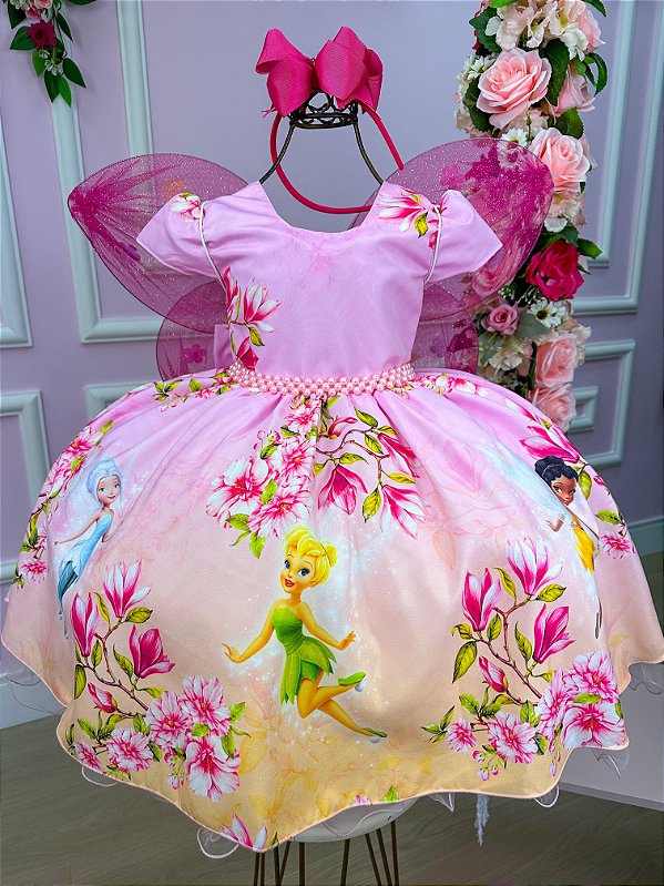 Vestido Infantil Temáticos da Gigi Fadas - Tinker Bell - Sininho Rosa