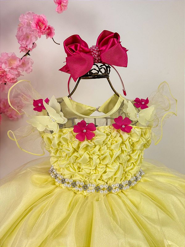 Vestido Princesa Belli Bia Jardim Encantado Amarelo