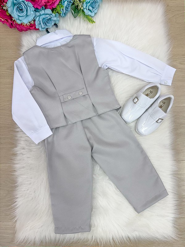 Conjunto Miss Cherry Social Leonardo Colete Cinza Claro