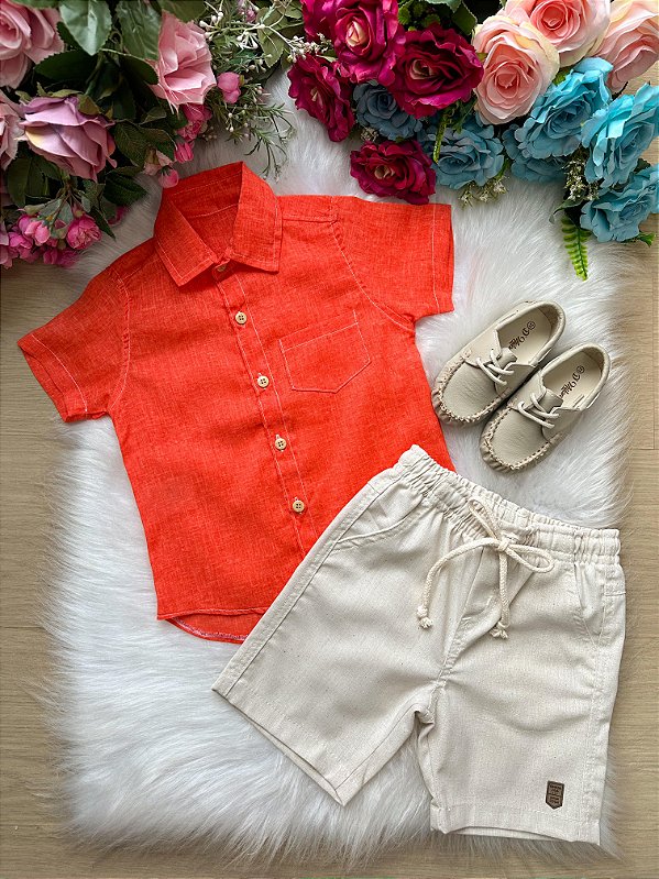 Conjunto Meninos Lucas Banana Club Shorts Camisa Laranja