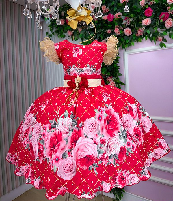 Vestido Marie Natalia Flores Vermelho - Natal