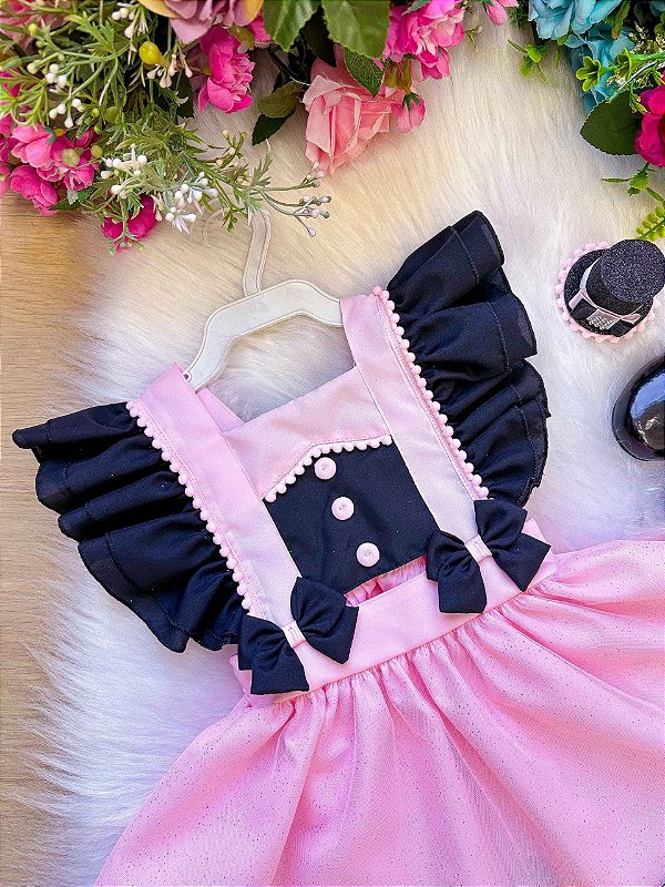 Romper/Vestido Princesa Belli Mundo Bita Rosa e Preto