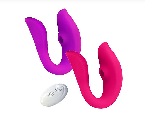 Vibrador de Casal com Sugador de Clitóris e Controle Remoto