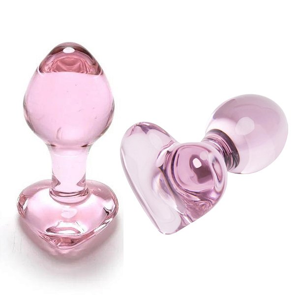 plug de vidro formato de coração rosa