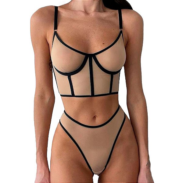 Conjunto Lingerie Corset Transparente