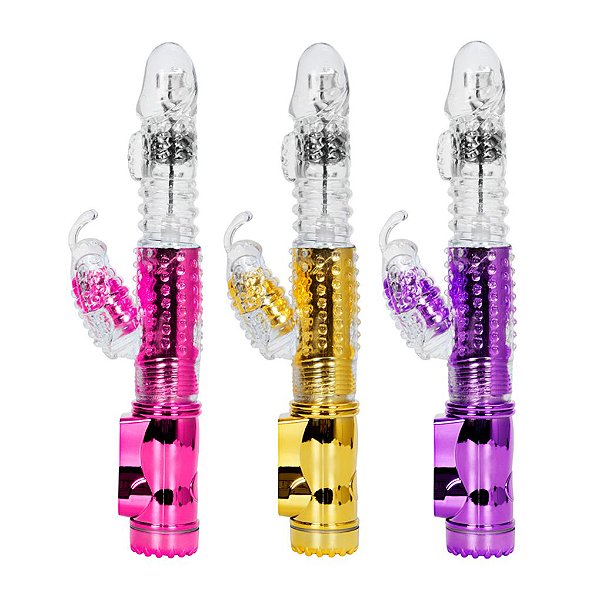 Vibrador Rabbit Vai e Vem com Estimulador de Clitóris - 3 Cores - Recarregável