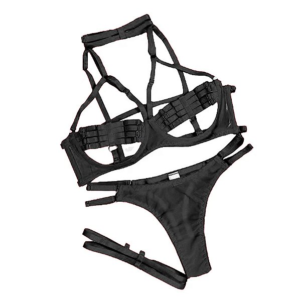 Conjunto Lingerie de Tule Strappy Preto