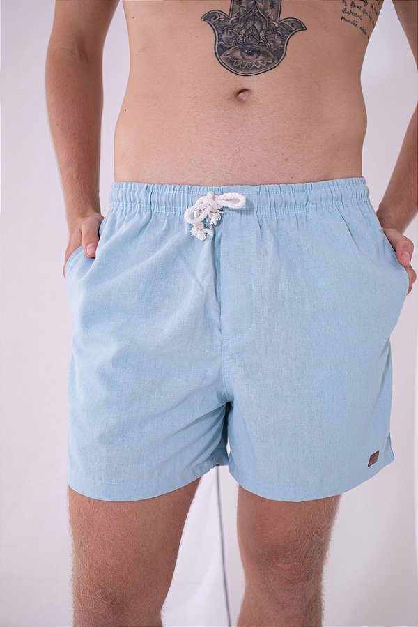 Short Azul Bebê em Linho Curto