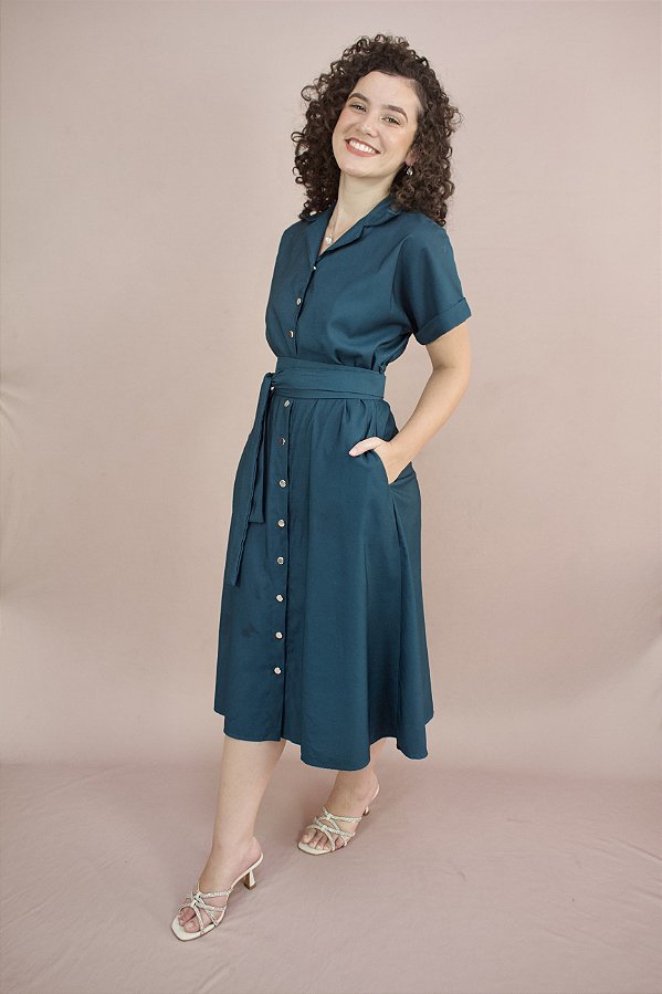 Vestido Catherine Verde com Manga Japonesa