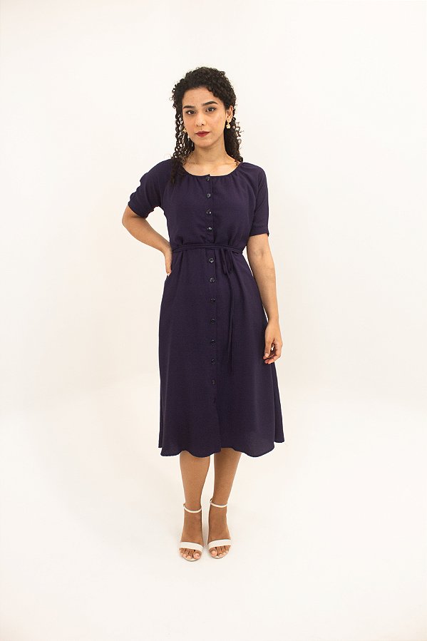 Vestido Aurora Midi com Botões - Marinho