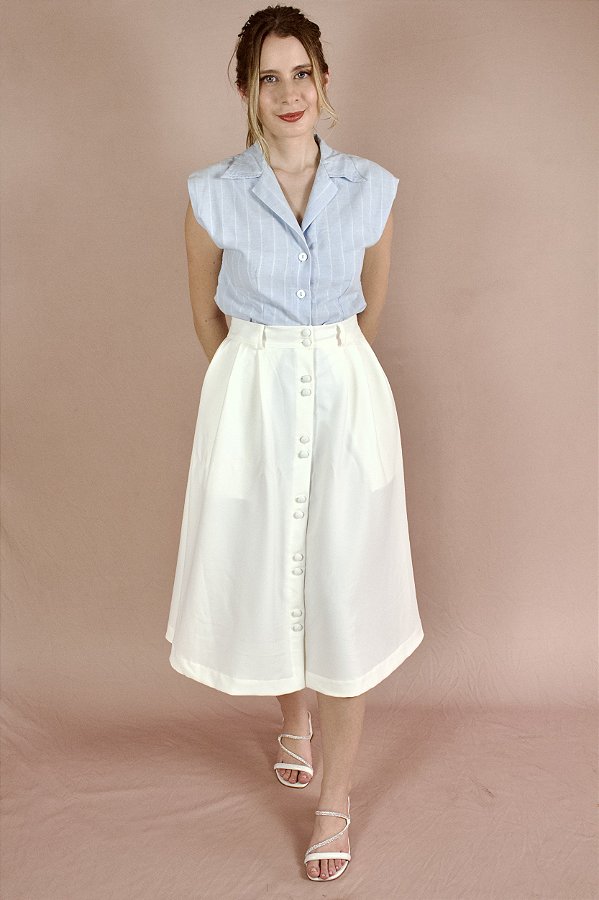 Saia Vintage Midi com botões - Off-White