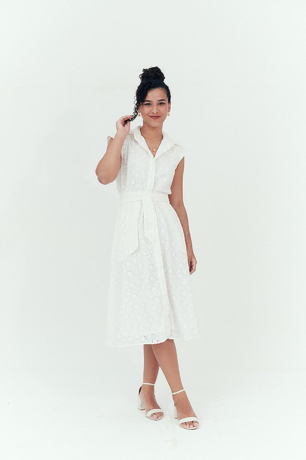 Chemise Lune Midi com Manga Muscle - Off-White