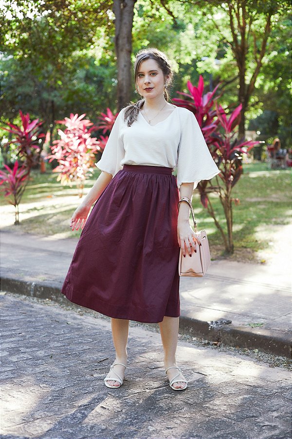 Saia Kate Midi com Elástico - Bordô