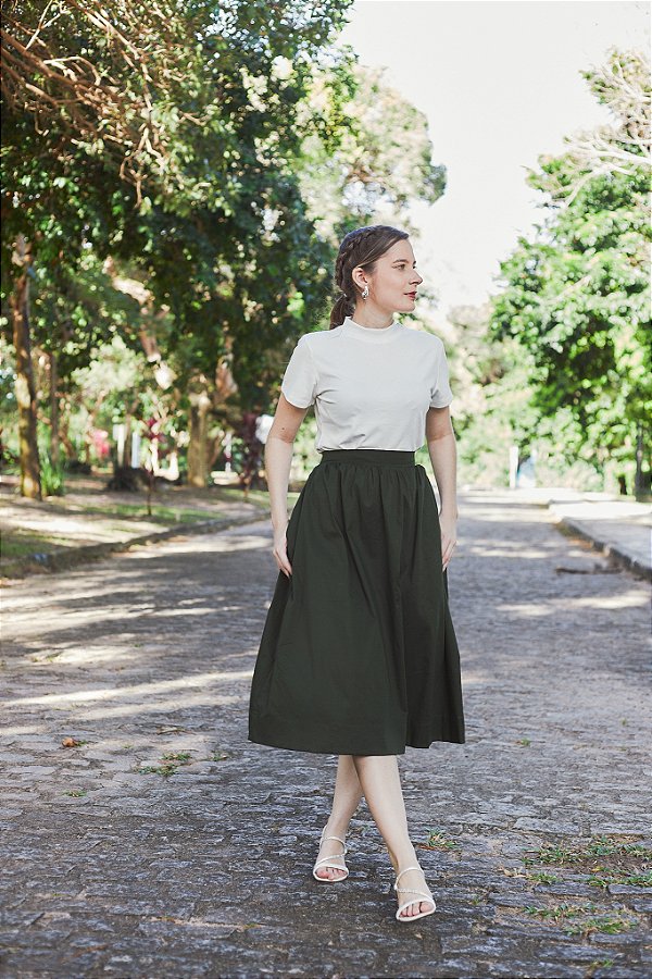 Saia Kate Midi com Elástico - Militar