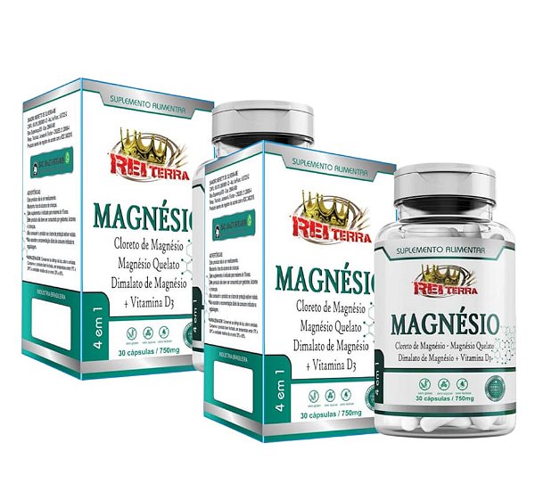 Kit 2 Magnésio Bisglicinato + Cloreto + Dimagnésio Malato + Colecalciferol – 30 cápsulas 750mg