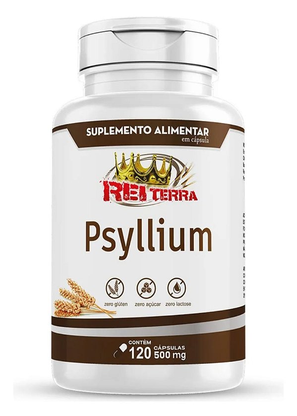 Rei Terra Psyllium, 500mg, 120 Cápsulas, Zero Glúten, Zero Açúcar, Zero Lactose