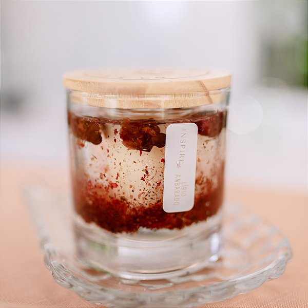 Vela Luminária Lírio Ambarado - com mini rosas - Inspire