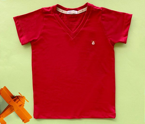 Camisa Infantil Gola V Malha Flamê Cor Vermelha