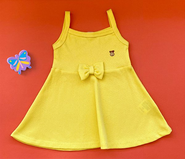 Vestido Evasê Infantil Malha Canelada Amarelo