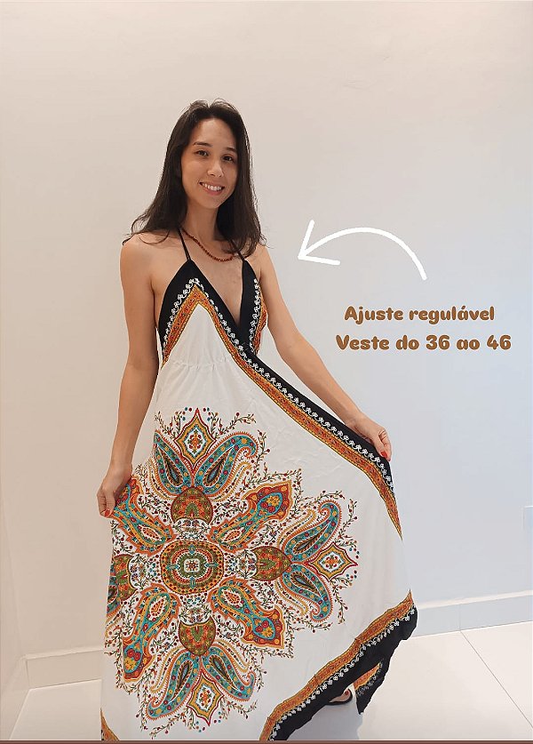Vestido Indiano Costas Abertas Bico Regulável BRANCO Premium