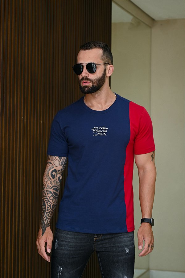 Camiseta Recorte Azul-VERMELLHO
