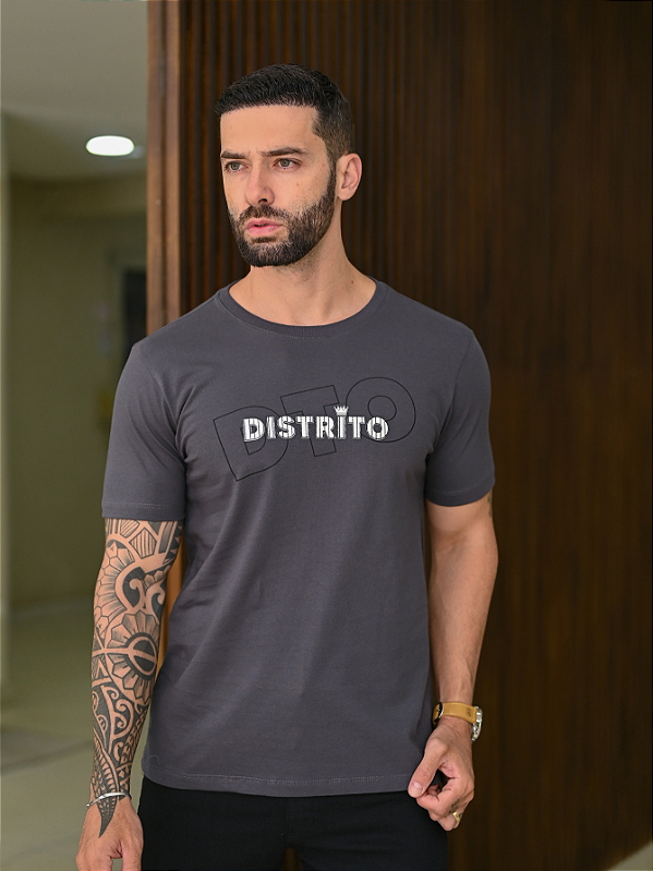 CAMISETA PREMIUM CINZA CHUMBO DETALHE EM RELEVO