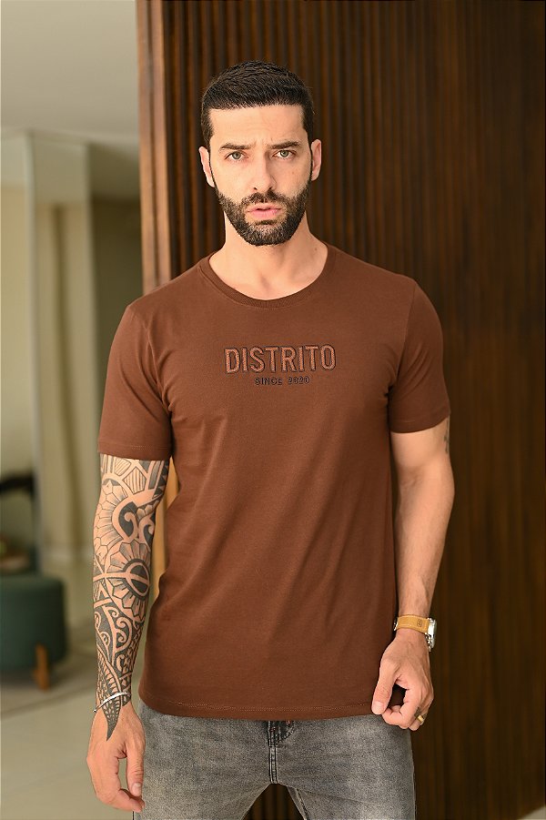 Camiseta Premium Algodão Marron Bordado Computadorizado