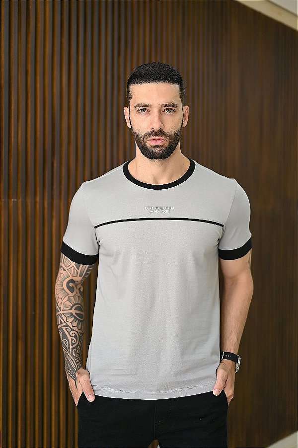 Camiseta Premium Algodão Cinza com Preto Menegotti