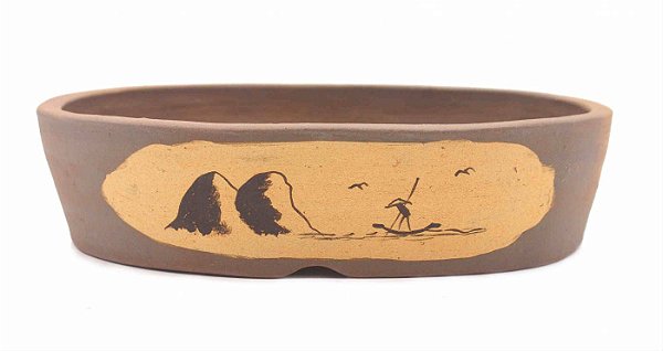 Vaso Oval Terracota Jorge Ribas com Acabamento 22 x 16 x 6 cm