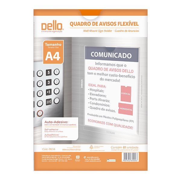 Quadro de Avisos Multiuso A4 Cristal Dello (300mm x 210mm)