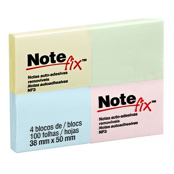 Bloco Adesivo Lembrete Escolar 4 Cores 38mmx50mm 3M Notefix