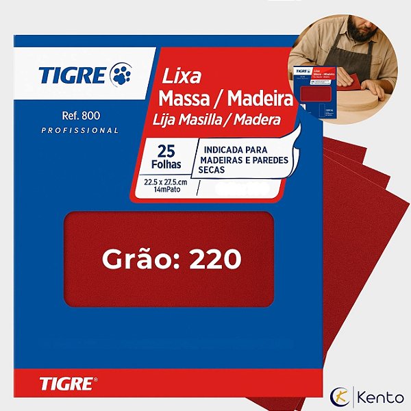 Lixa para Massa e Madeira Ref 800/220 Pct com 25un Tigre