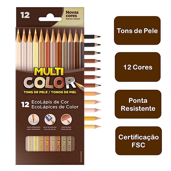 Lápis de Cor 10 Cores Multicolor Tons de Pele - Faber Castell - Loja Kento  - Papelaria, material para escritório e informática.