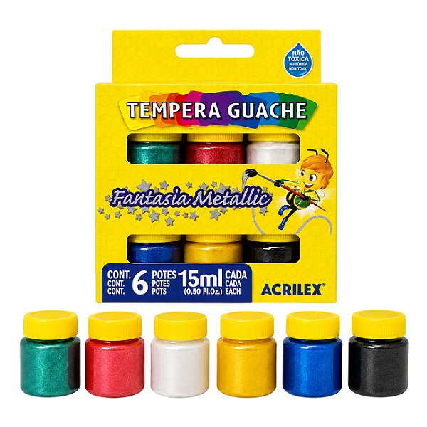Tinta Guache Metallic Tempera 6 Cores 15ml Abelhinhas - Acrilex