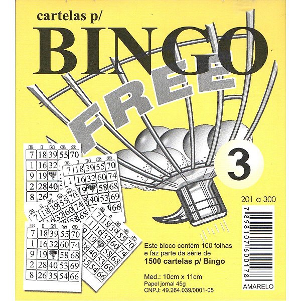 Bloco Cartela de Jogo Bingo Amarelo 100fls 11x10cm