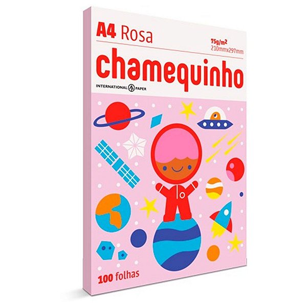Papel Sulfite A4 Pct 100 fls Rosa Chamequinho