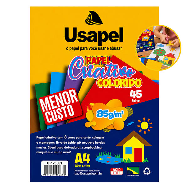 Bloco Criativo Escolar 45fls A4 85g 8cores Colorido - Usapel