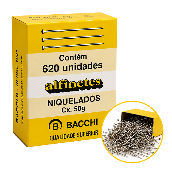 Alfinete para Costura Nº 29 Niquelado Bacchi 620 Unidades Alta Resistência Profissional