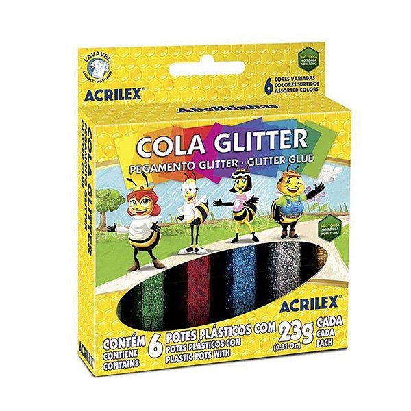 Cola Glitter tubo Estojo 6 Cores 23g Acrilex