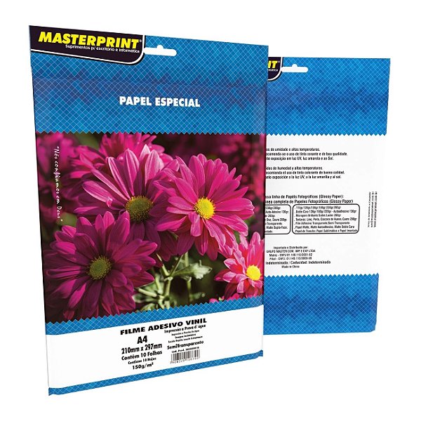 Filme Adesivo Vinil A4 150g 10 Fls Semitransparente à Prova de Água Masterprint