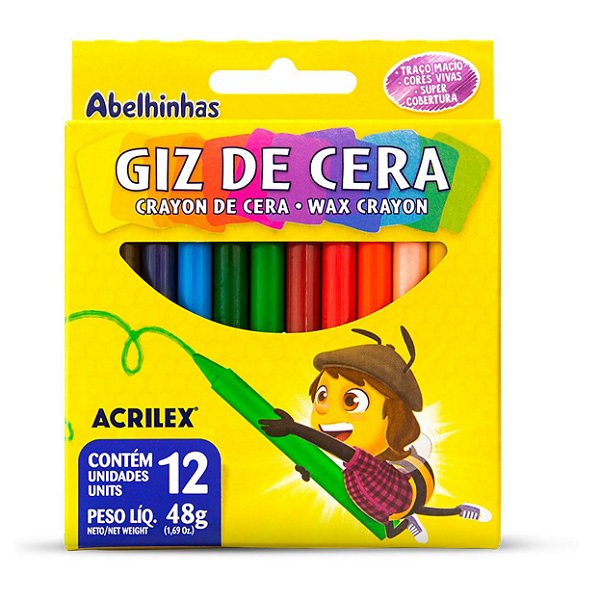 Giz de Cera 12 Cores Abelhinhas Acrilex