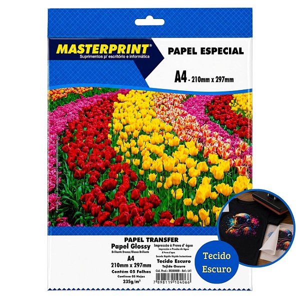 Papel Transfer A4 235g para Tecido Escuro 5 Folhas Masterprint