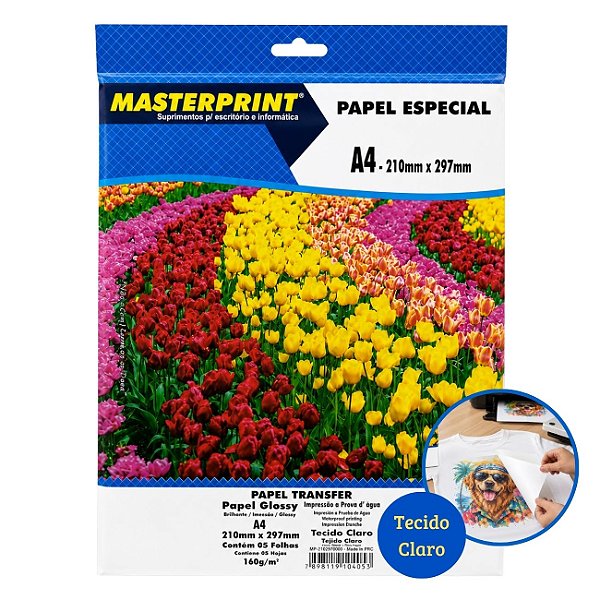 Papel Transfer A4 160g para Tecido Claro 5 Folhas Masterprint
