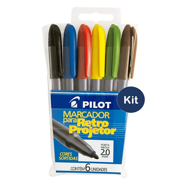Caneta Marcador para Retro projetor 2.0 Kit 6 Cores Pilot