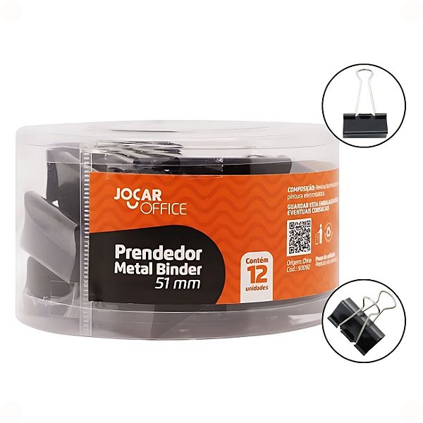 Prendedor Binder 51mm Metal Clips Pote 12 unidades para Escritório Escolas Arquivos Home Office