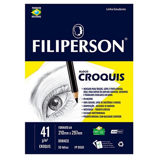 Bloco Croquis Papel Manteiga 41g/m2 A4 50 Folhas Filiperson